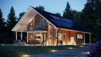 Tesla Powerwall an einer Blockhütte