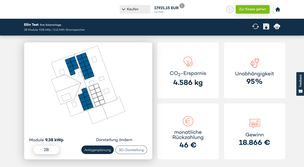 Softwareoberfläche Online-Konfigurator