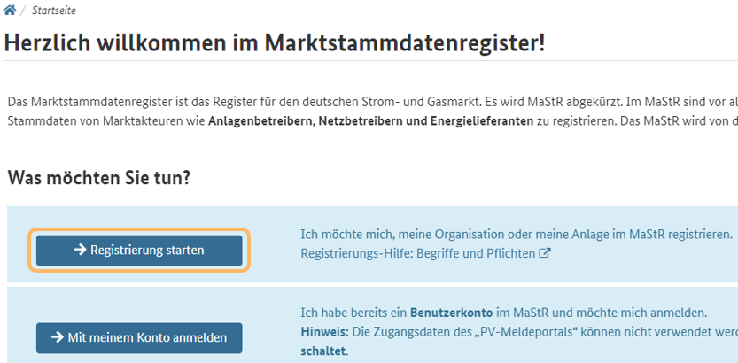 Marktstammdatenregister Anmeldung