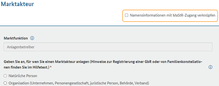 Namensinformationen MaStR Zugang