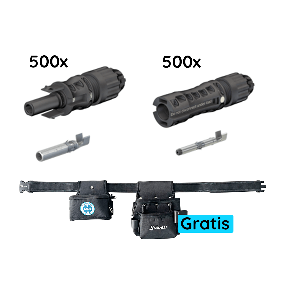 Stäubli MC4-EVO 2 4-6 mm², Da 6,4-8,4 mm Stecker + Buchse + Gratis Werkzeuggürtel