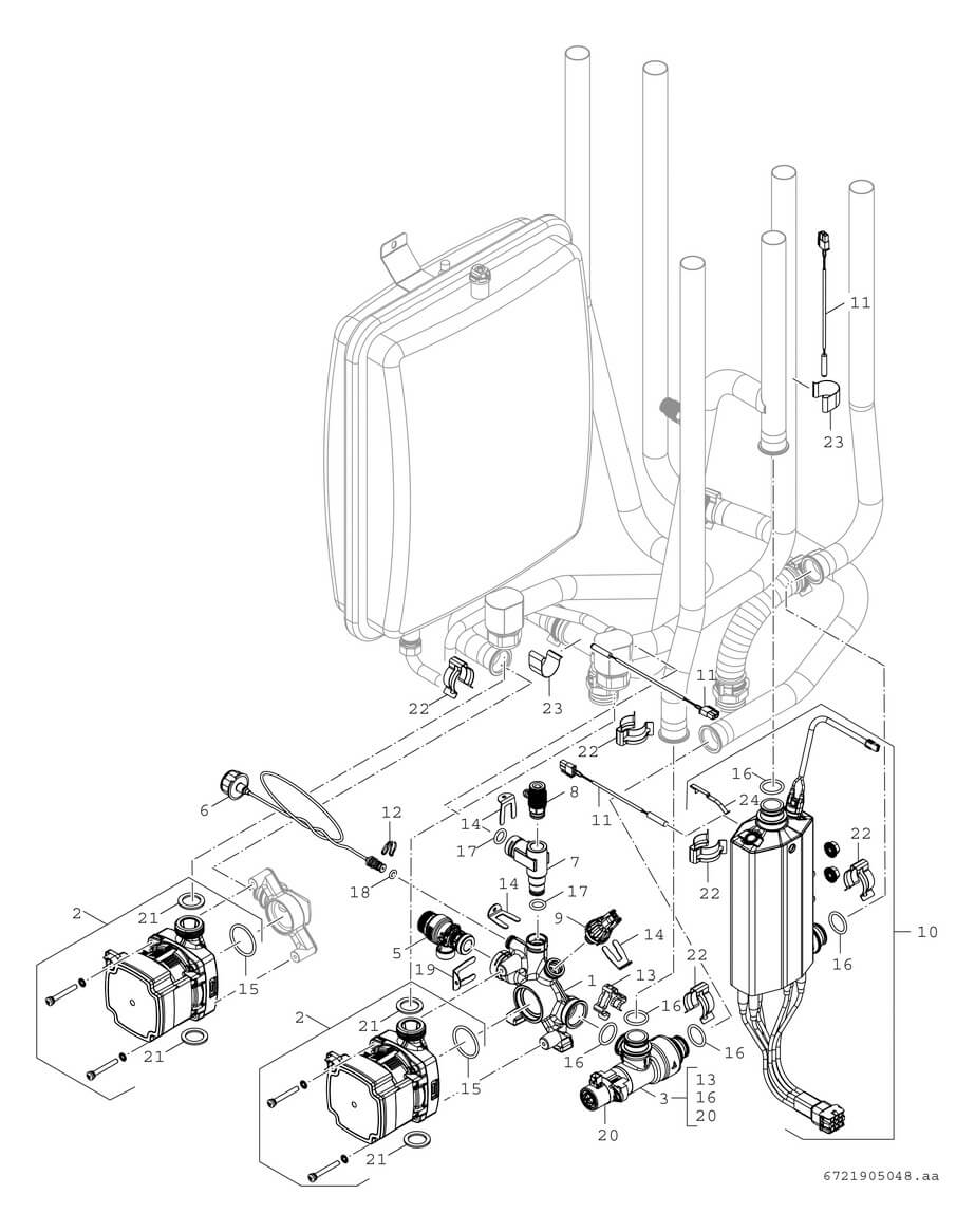 Bosch Compress CS6800iAW 12 MB Luft-Wasser-Wärmepumpe, Inneneinheit mit Puffer Explosionszeichnung 2