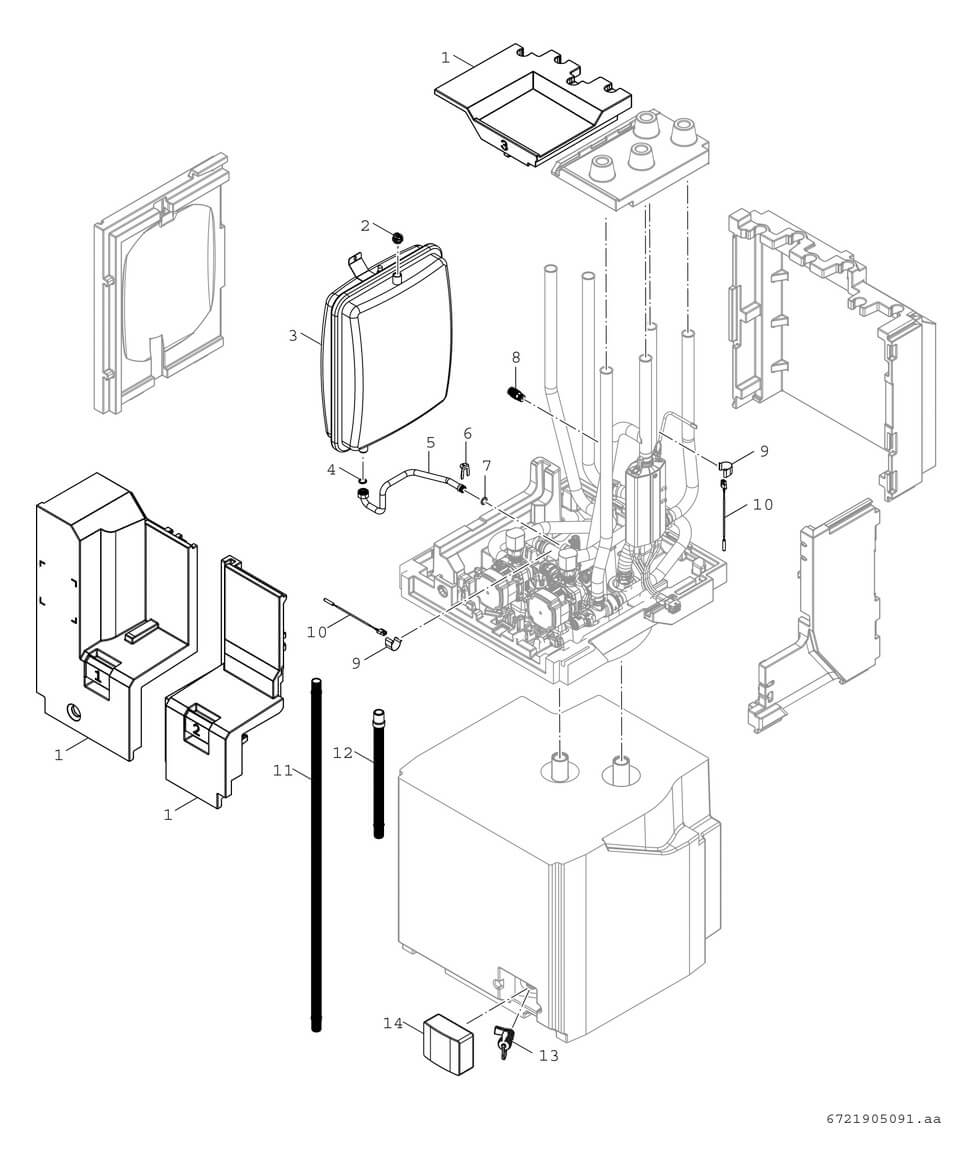 Bosch Compress CS6800iAW 12 MB Luft-Wasser-Wärmepumpe, Inneneinheit mit Puffer Explosionszeichnung 1