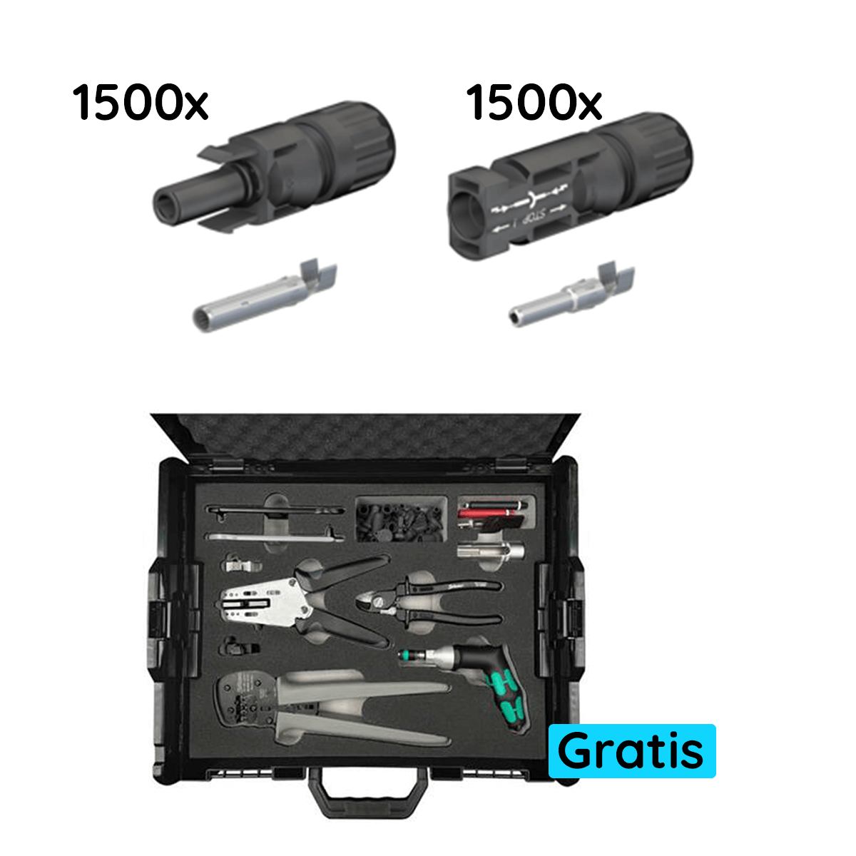 Stäubli MC4 4-6 mm² II, Da 5,9-8,8 mm Stecker + Buchse + Gratis Werkzeugkoffer