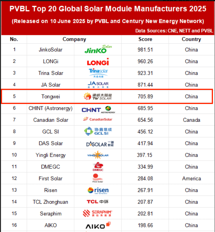 Tongwei PVBL Top 20 2025 TW Solar Doppelglas TWMNH-48HW 460W